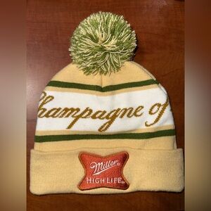 Miller High Life Men’s Pom Beanie in Cream and Green